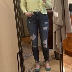 Express Stretch+ Denim Perfect Ankle High Rise Distressed Jeans